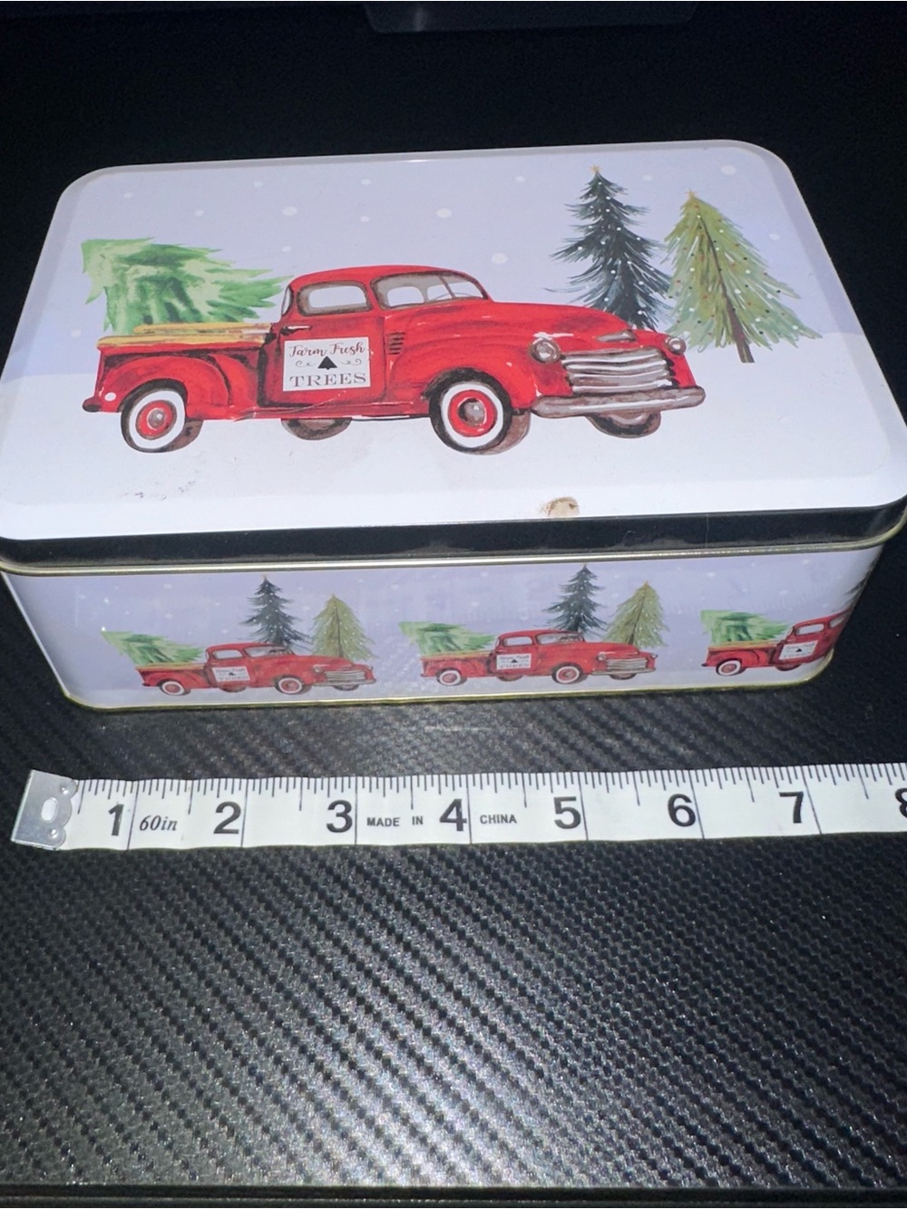 Red Holiday Truck Tin Box by